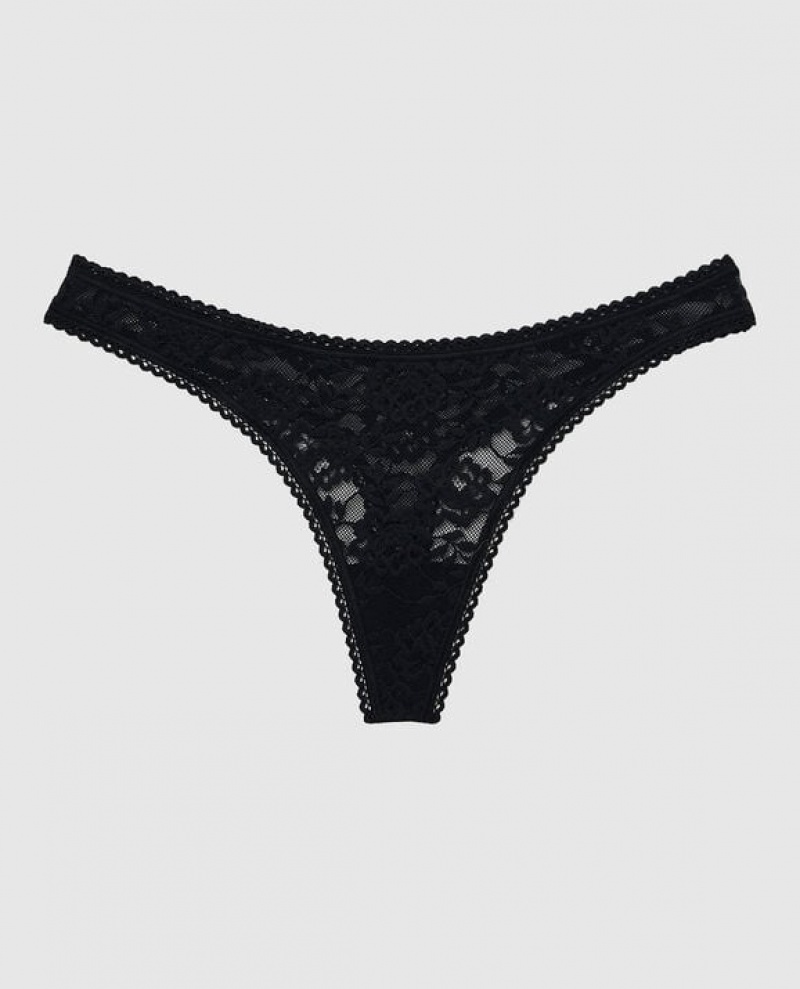 Women\'s La Senza Thong Panty Underwear Black | XZCok0ce