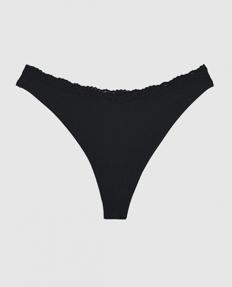 Women\'s La Senza Thong Panty Underwear Black | JCzQ6NpH