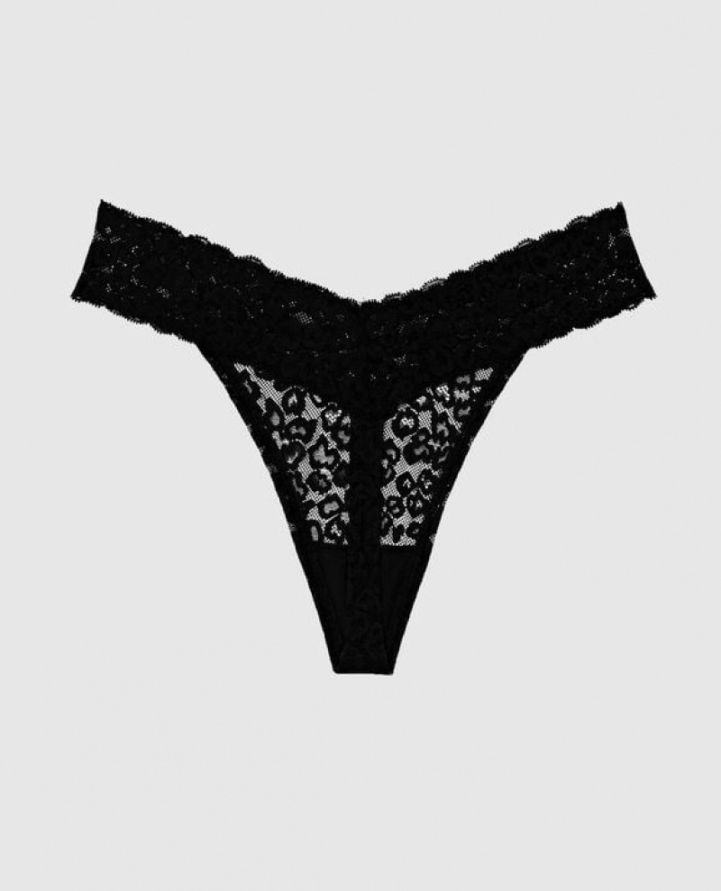 Women's La Senza Thong Panty Underwear Black | atP0xBRs