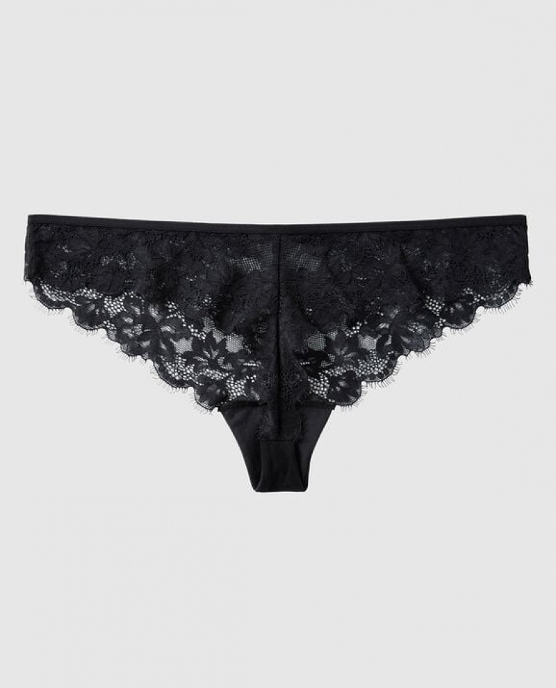 Women's La Senza Thong Panty Underwear Black | FA3BTKR5