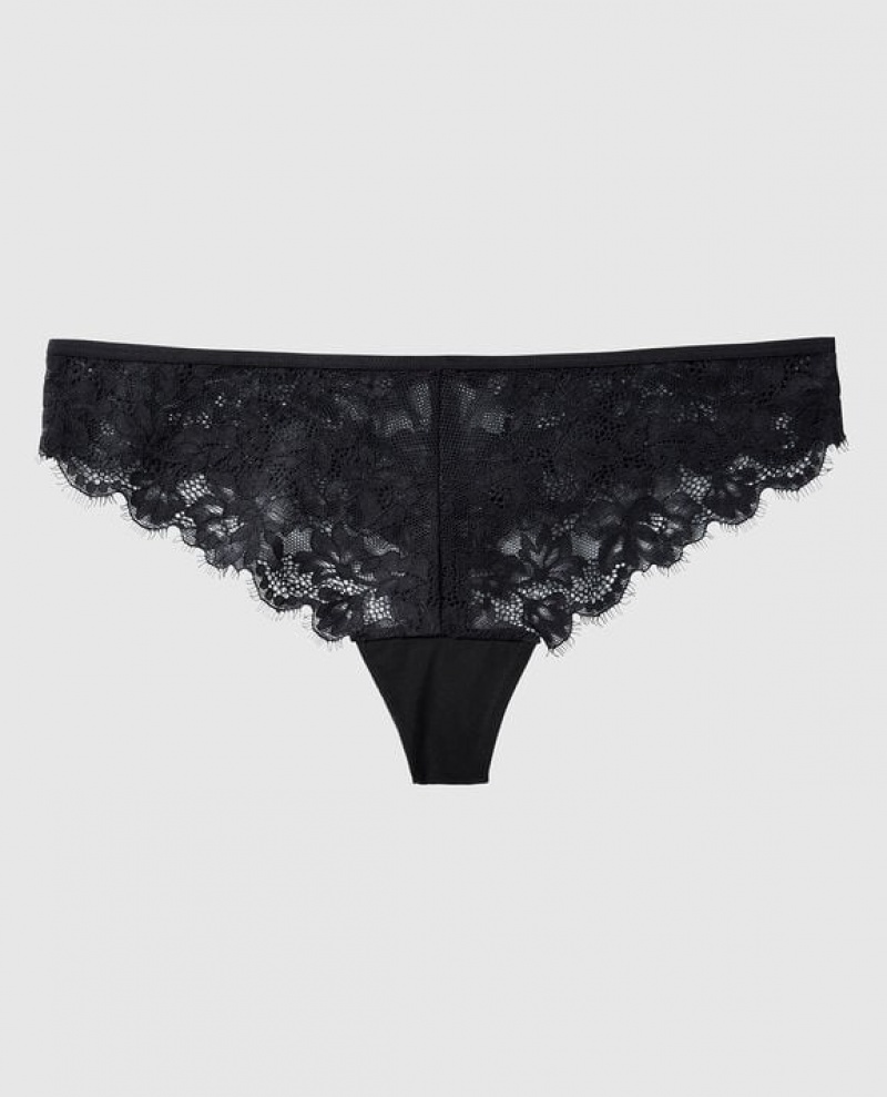 Women\'s La Senza Thong Panty Underwear Black | FA3BTKR5