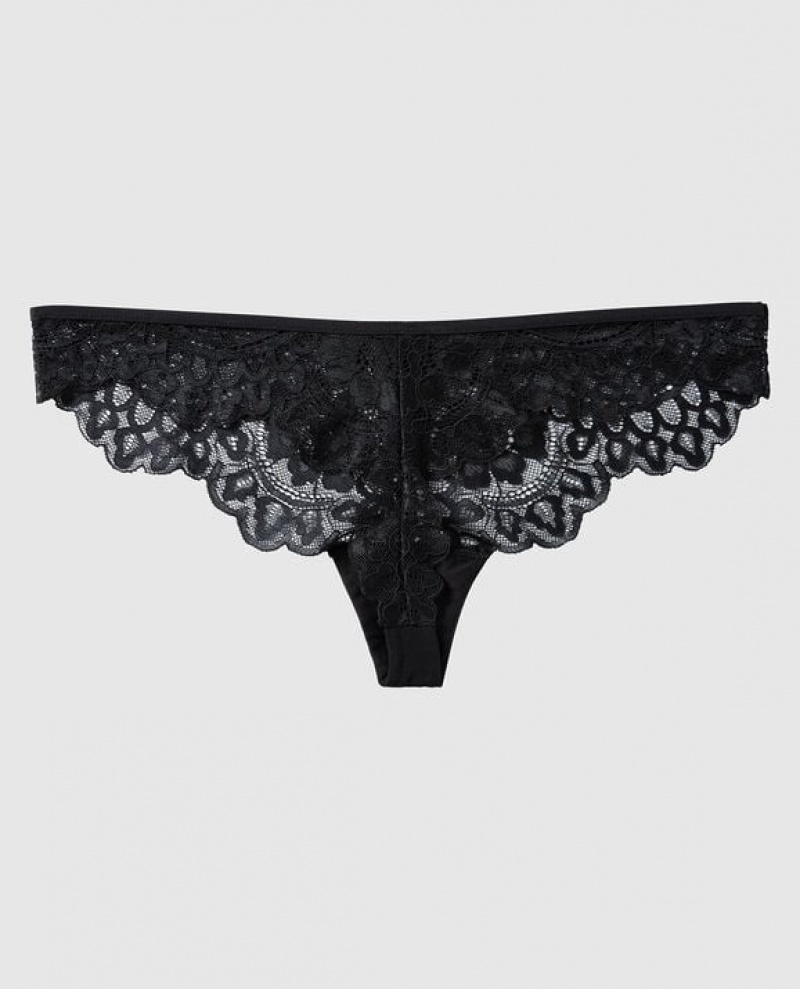 Women's La Senza Thong Panty Underwear Black | AqDNLefS