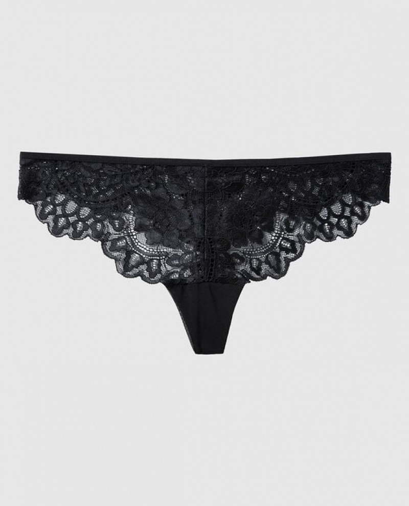 Women\'s La Senza Thong Panty Underwear Black | AqDNLefS