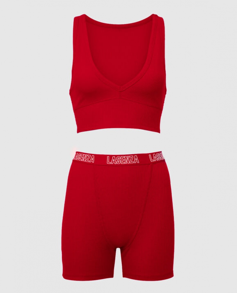 Women's La Senza Waffle Crop Sleepwear Red | bIYKn40f