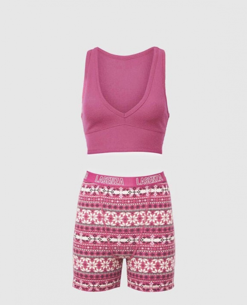 Women's La Senza Waffle Crop Sleepwear Rose | tfRuVkRd